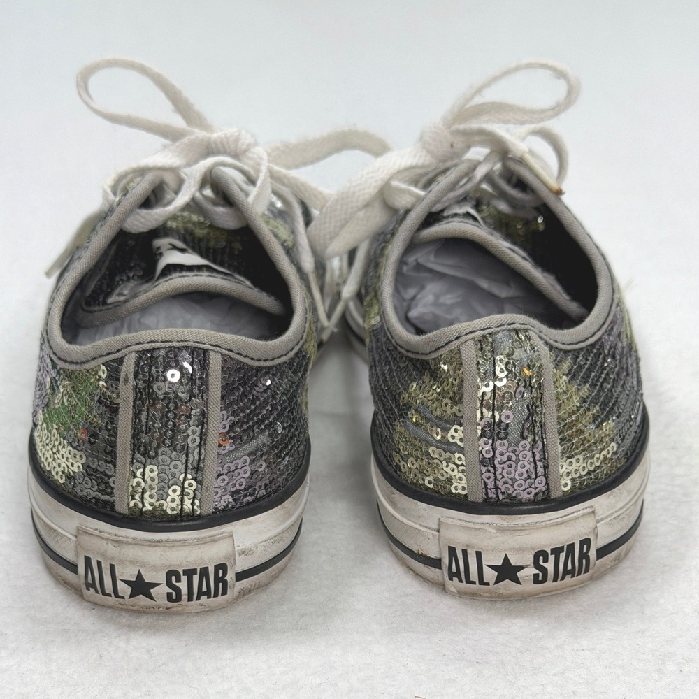 Converse Chuck Taylor Sequin Camo Sneakers Womens 8 Silver Gray Low Top Festival - Picture 3 of 9